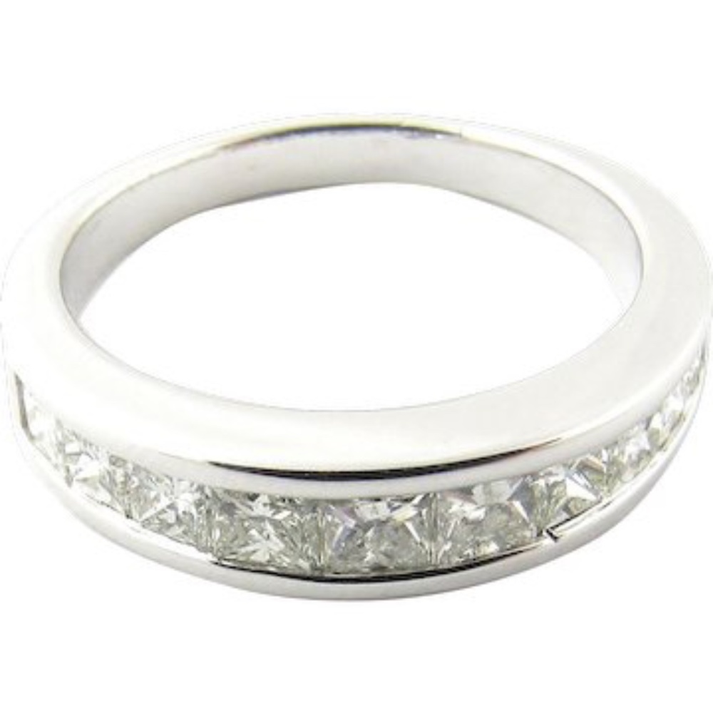 Vintage 14 Karat White Gold Princess Cut Diamond Wedding Band Size 6.25 #2515